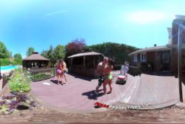 3-Way Porn – VR Group Orgy by the Pool in Public 360