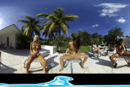 Lesbian Virtual Reality Show, squirting outdoors by the pool