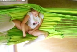 CODEFUCK sexy solo in green hammock masturbate in stockings fingering pussy