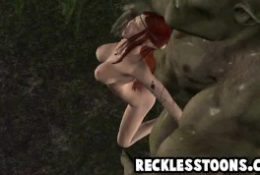 Red haired elf gets her pounded in the woods by huge cock orc