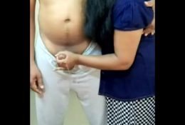 Indian Girl Sucking Boyfriends Nipple, Giving Hand Job Till He Cum