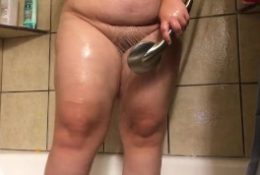 BBW showers and plays with showerhead while roommates are home