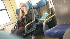 Girl on train shocked by big bulge