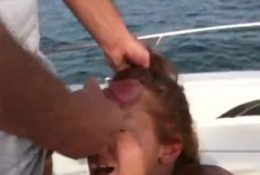 Young wife blows husbands friend in the middle of a boat party (CUMSHOT)