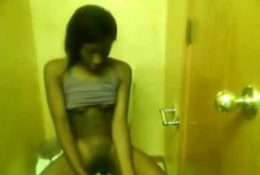 Skinny Ebony Teen Masturbating In Bathroom