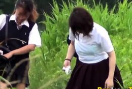 Japanese teens gush pee outdoors