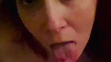 Redheaded milf sucking cock for cum in her mouth in homemade blowjob POV