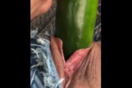 Squirting in hubby’s old truck with a fat cucumber