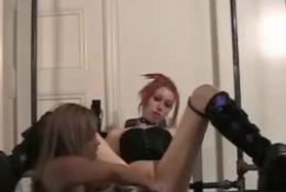 Redhead punk strapped in and dildo fucked