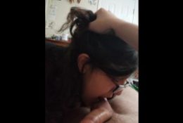 Sexy young girlfriend gives blowjob
