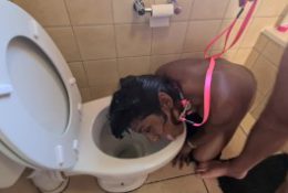 Human toilet Indian whore get pissed on and get her head flushed followed by sucking dick.