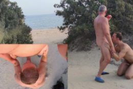 Old man Suck Fun and Cum on Public Beach – Amateur Older Younger