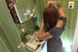 Cutest Redhead Petite Girlfriend does a Hairdo in the Bathroom No Panties No Bra in a Sexy Sundress